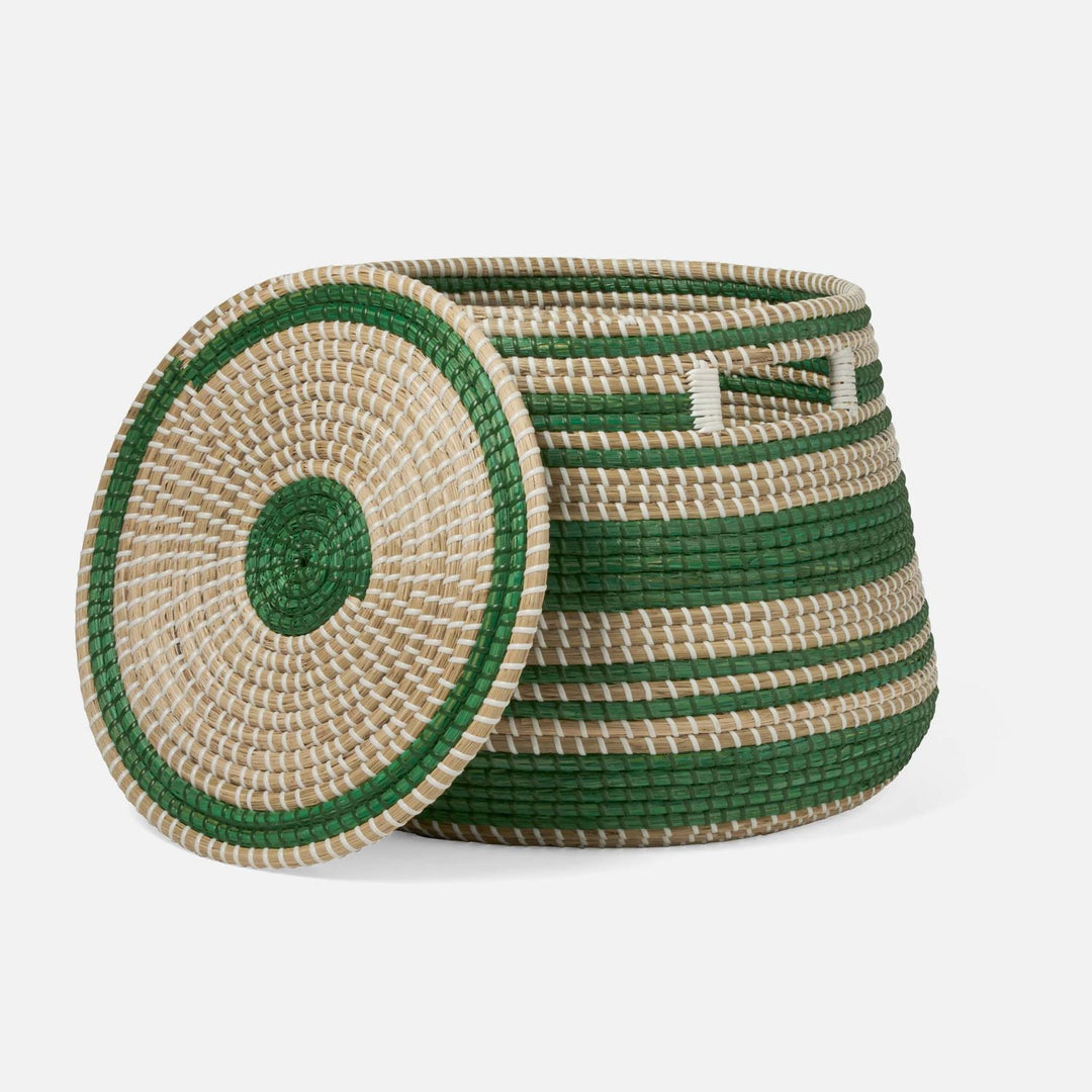 Arley, Green/Natural, Basket With Lid, Seagrass