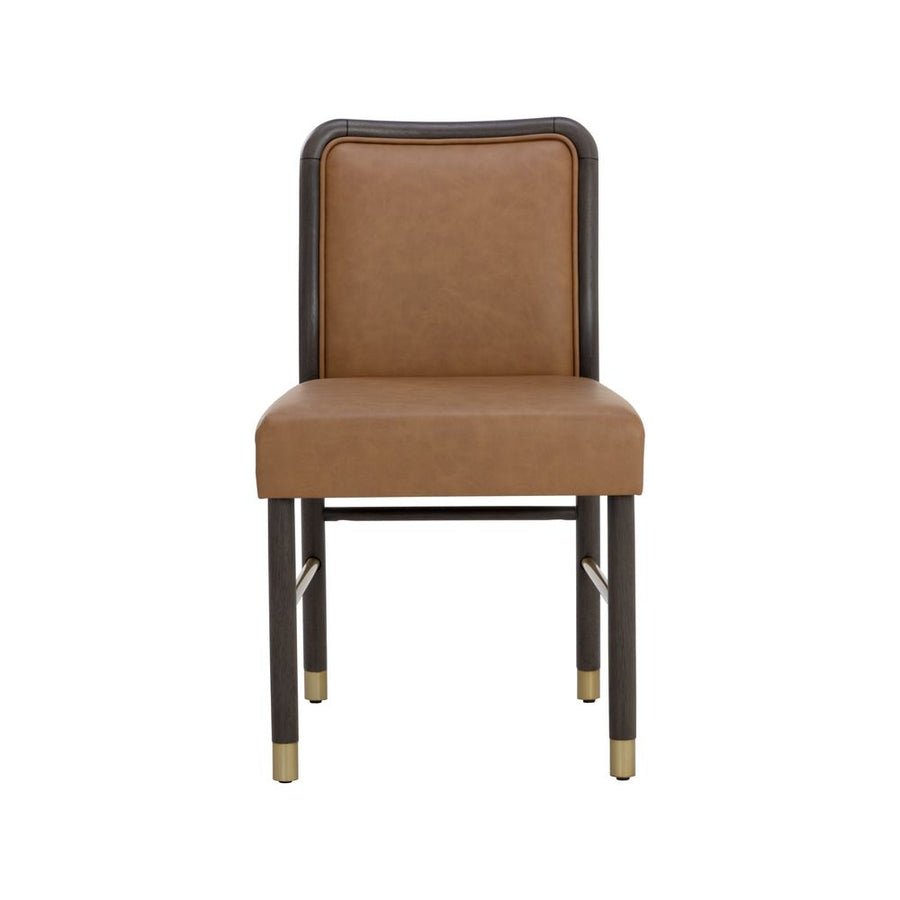 Alternate view of Jeno Dining Chair, featuring smooth matte upholstery, vegan leather, wood, and armless.