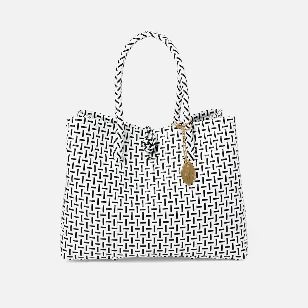Izmir, White/Black, Shopper Bag, Small, Recycled Plastic