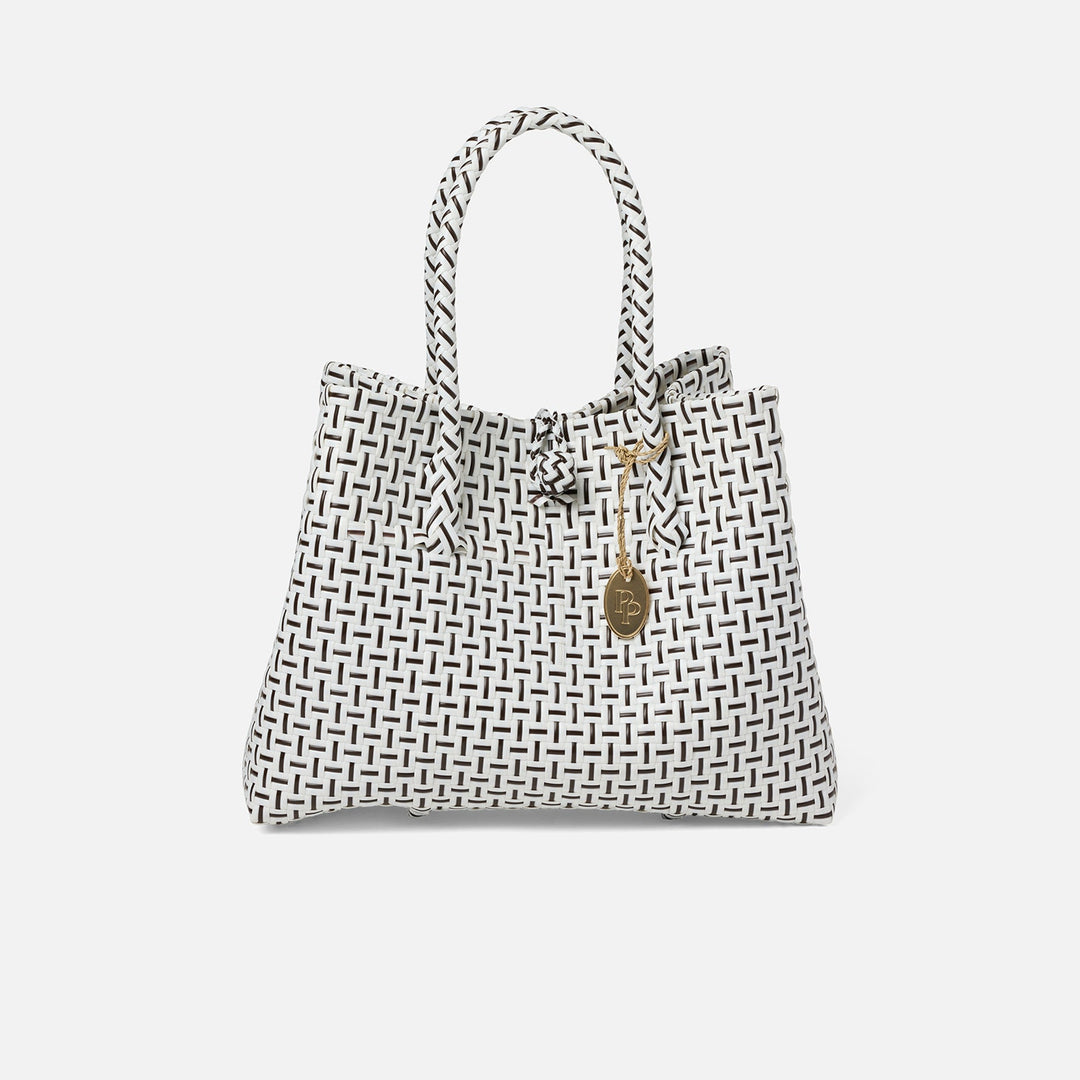 Izmir, White/Brown, Shopper Bag, Small, Recycled Plastic