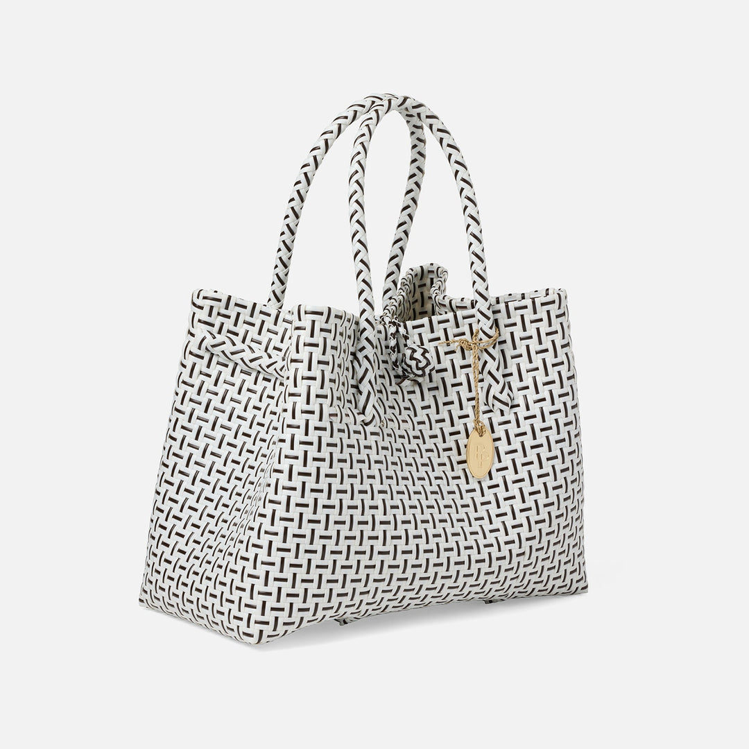 Izmir, White/Brown, Shopper Bag, Small, Recycled Plastic