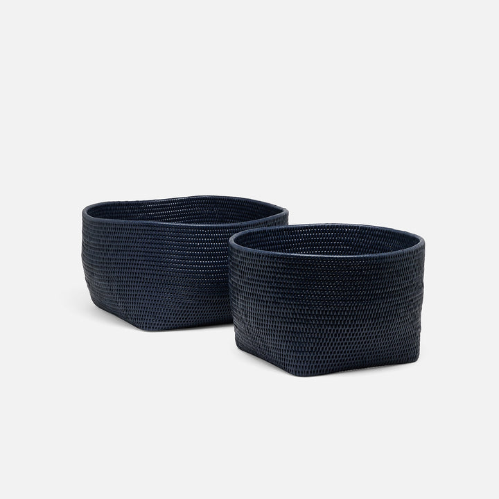 Kazan, Midnight Blue, Nested Baskets, Round, Rattan, S/2