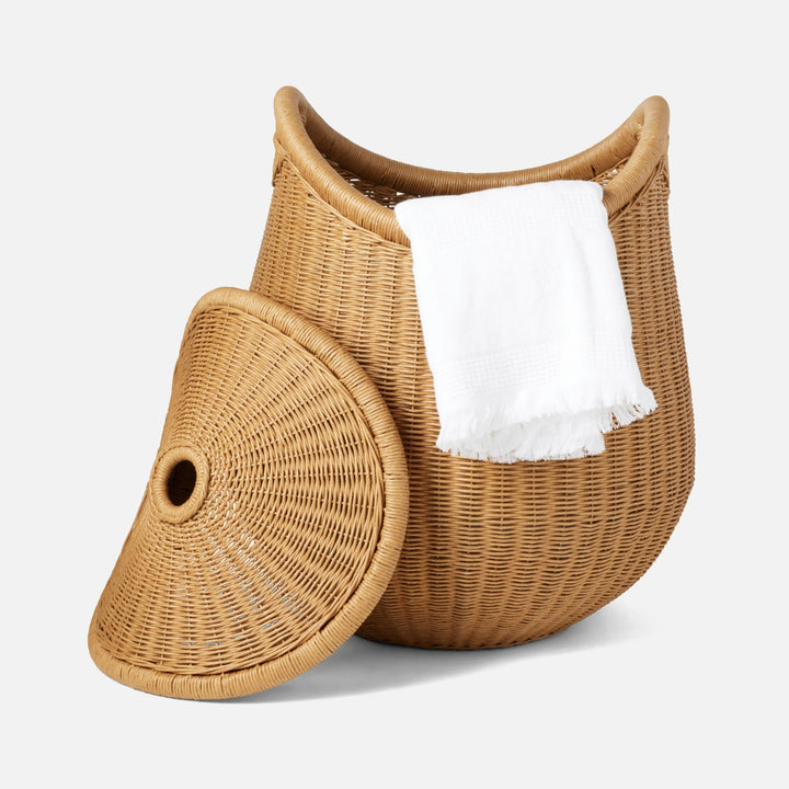 Kigali, Natural, Hamper W/ Lid, Round, Small, Lloyd Loom