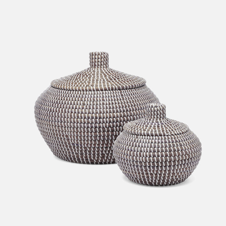 Roslyn, Gray/White, Basket, Round, Seagrass, S/2