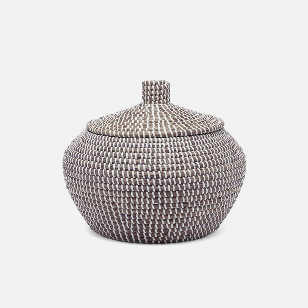 Roslyn, Gray/White, Basket, Round, Seagrass, S/2