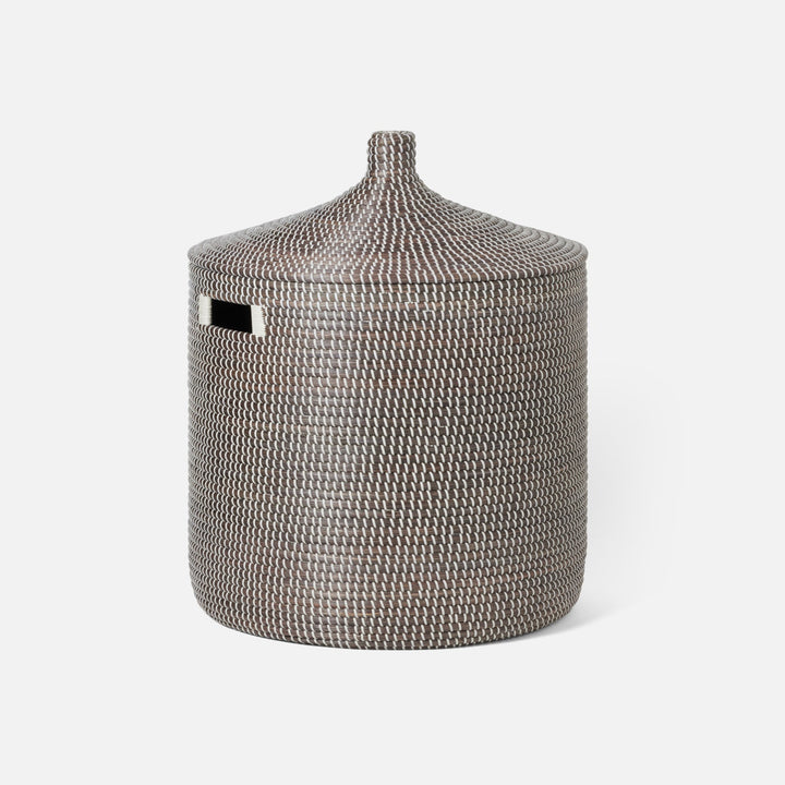 Roslyn, Gray/White, Oversized Hamper, Round, Seagrass
