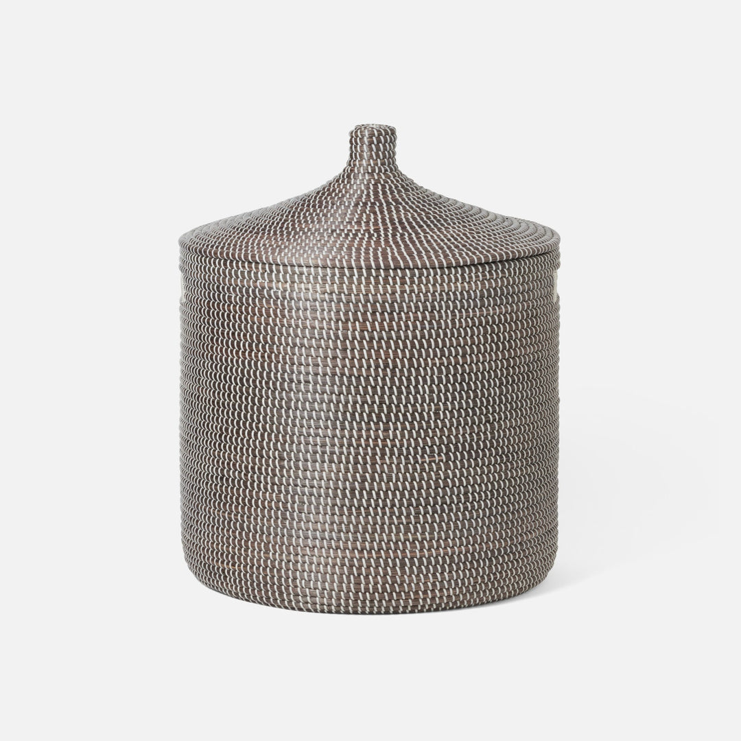 Roslyn, Gray/White, Oversized Hamper, Round, Seagrass
