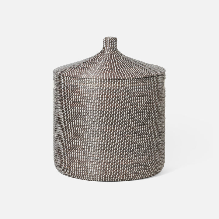 Roslyn, Gray/White, Oversized Hamper, Round, Seagrass