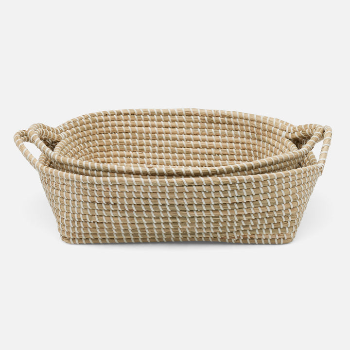 Roslyn, Natural/White, Storage Baskets, Seagrass, S/2