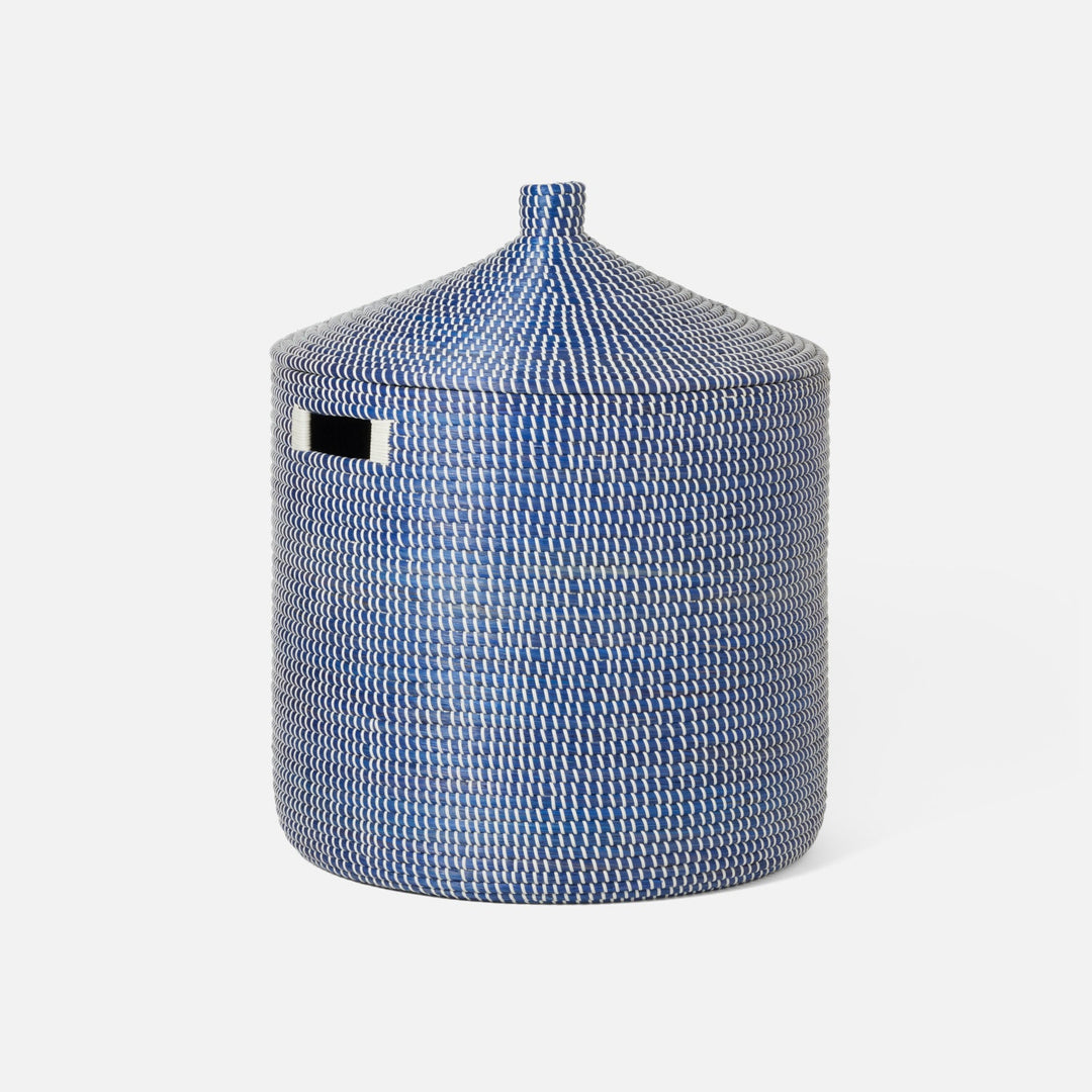Roslyn, Navy/White, Oversized Hamper, Round, Seagrass
