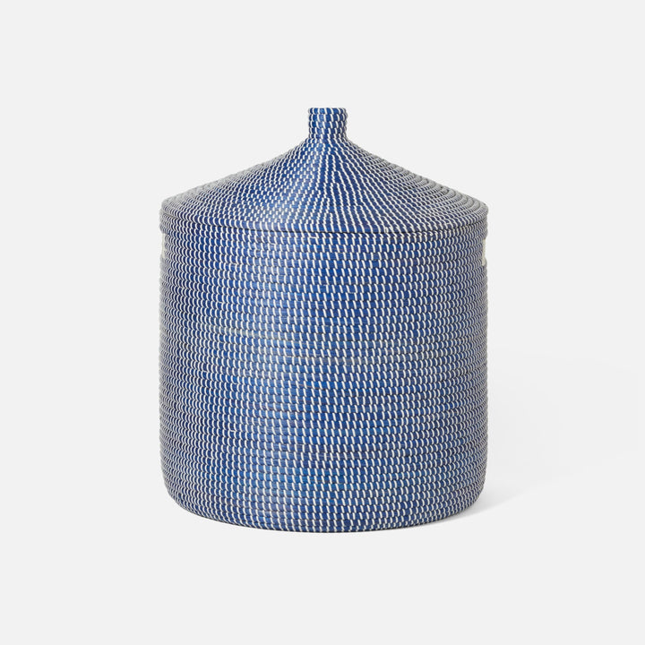 Roslyn, Navy/White, Oversized Hamper, Round, Seagrass