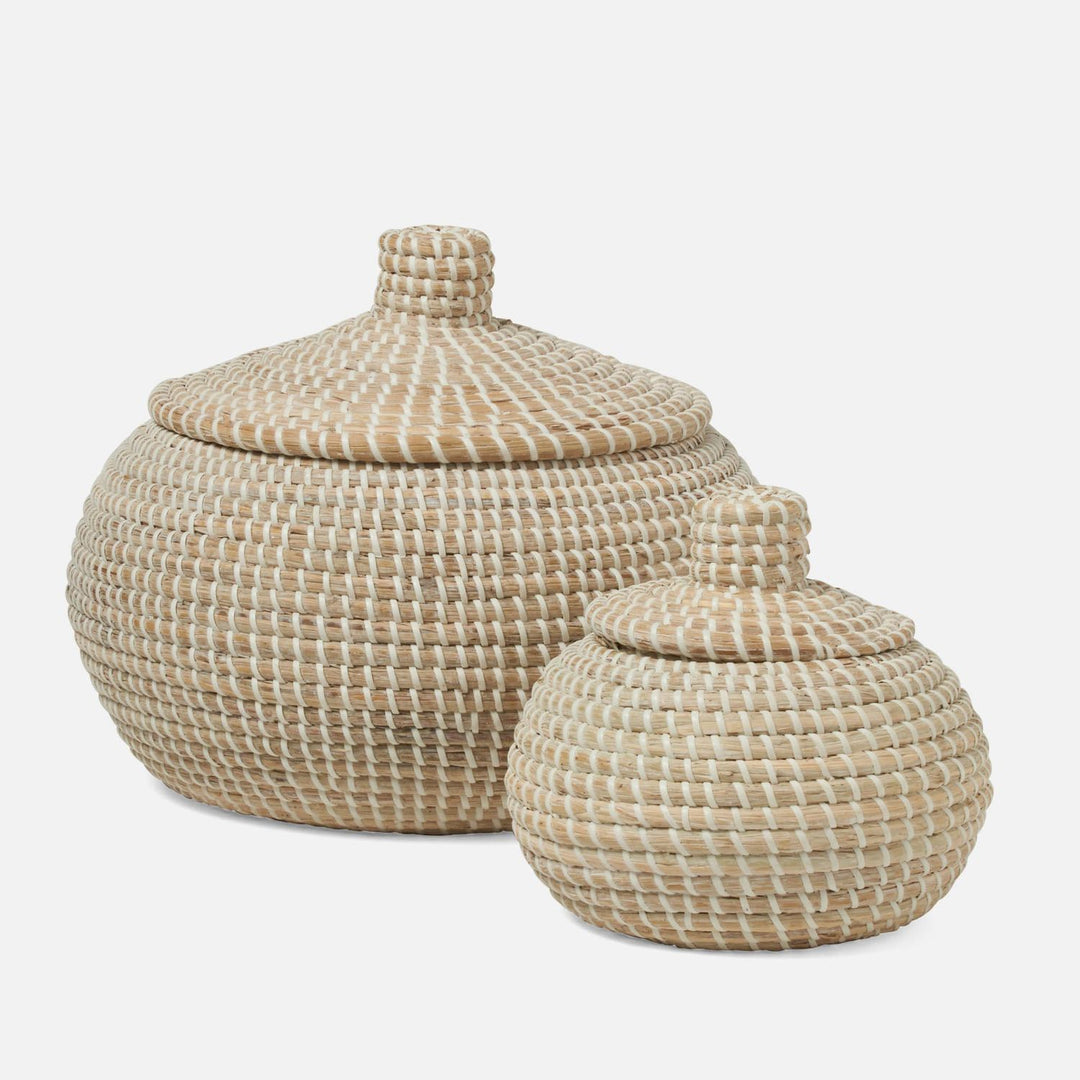 Roslyn, Whitewashed, Baskets, Round, Seagrass, S/2