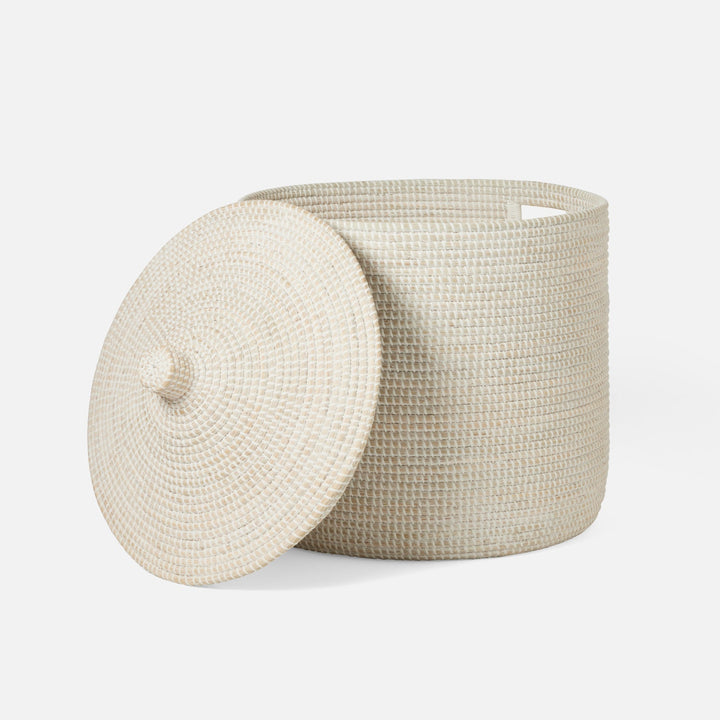 Roslyn, Whitewashed, Oversized Hamper, Round, Seagrass