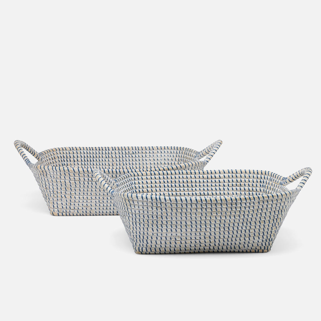 Roslyn, Whitewashed/Navy, Storage Baskets, Seagrass, S/2