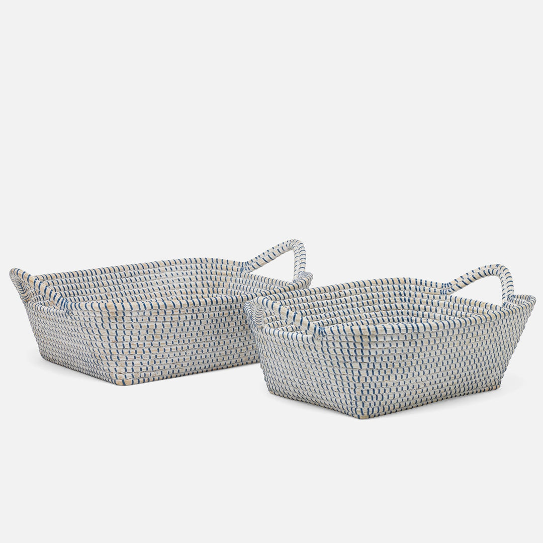Roslyn, Whitewashed/Navy, Storage Baskets, Seagrass, S/2
