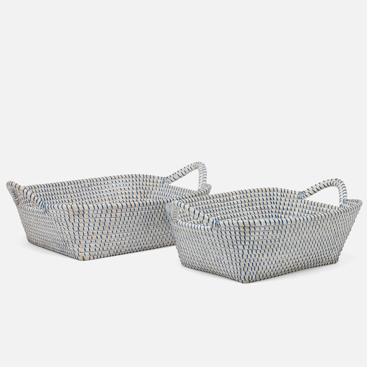 Roslyn, Whitewashed/Navy, Storage Baskets, Seagrass, S/2