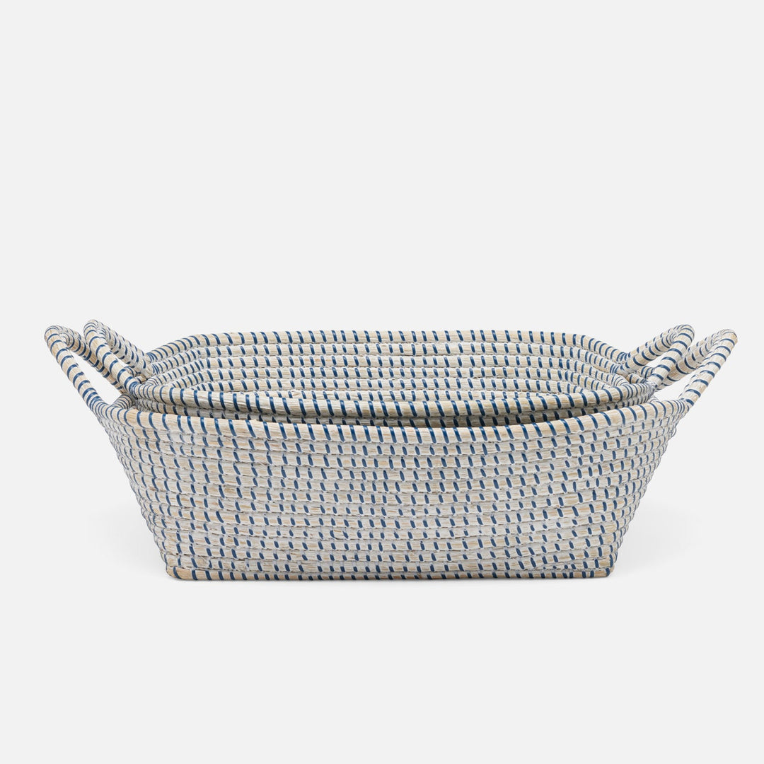 Roslyn, Whitewashed/Navy, Storage Baskets, Seagrass, S/2