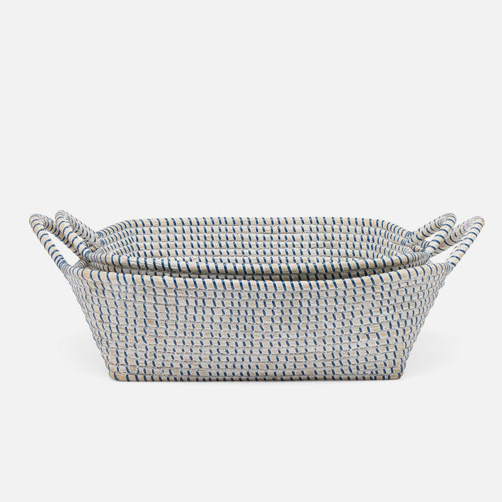 Roslyn, Whitewashed/Navy, Storage Baskets, Seagrass, S/2
