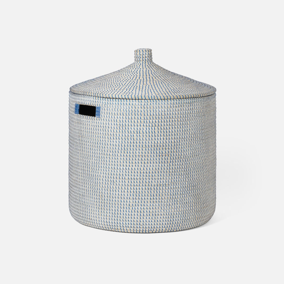 Roslyn, Whitewashed/Navy, Oversized Hamper, Round, Seagrass