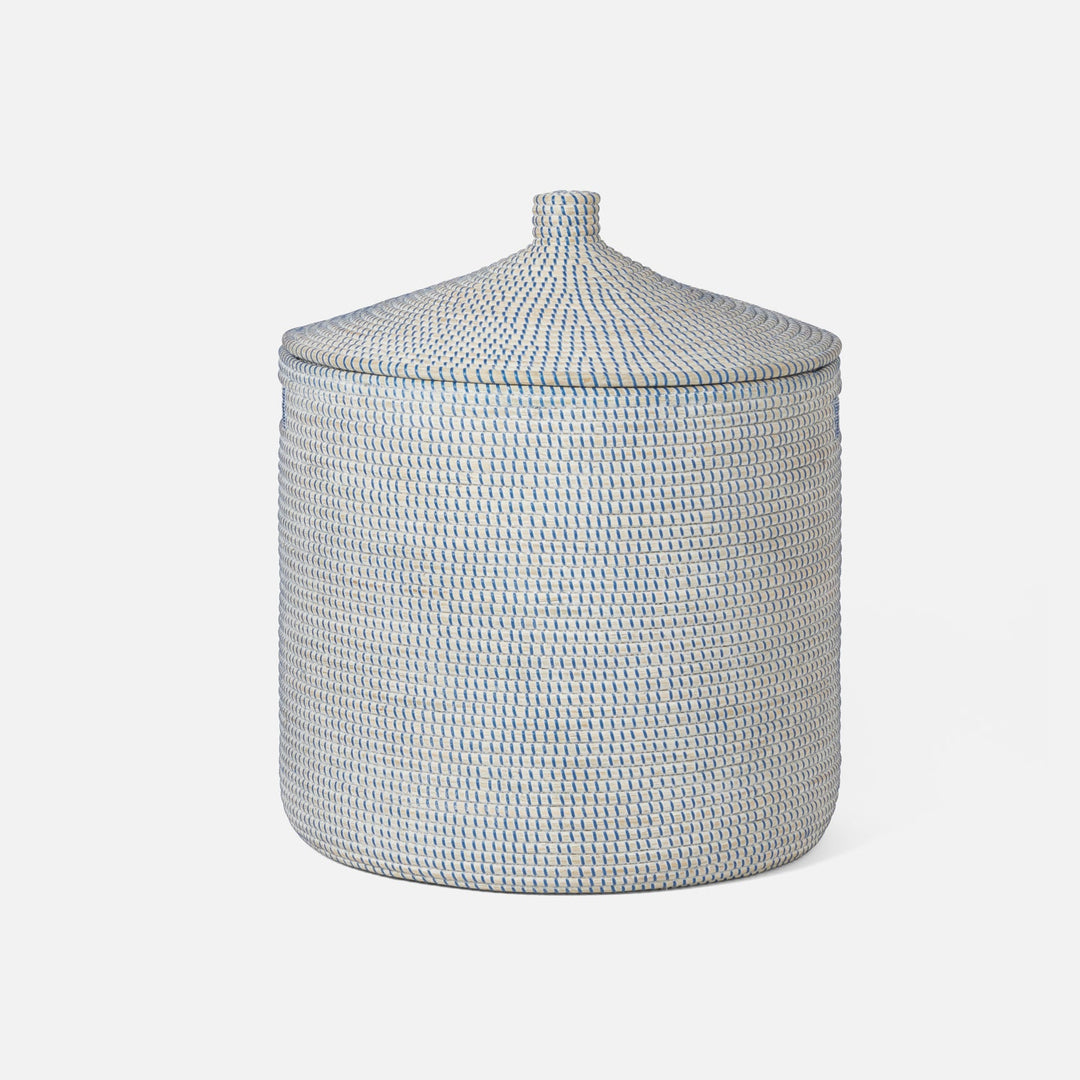 Roslyn, Whitewashed/Navy, Oversized Hamper, Round, Seagrass