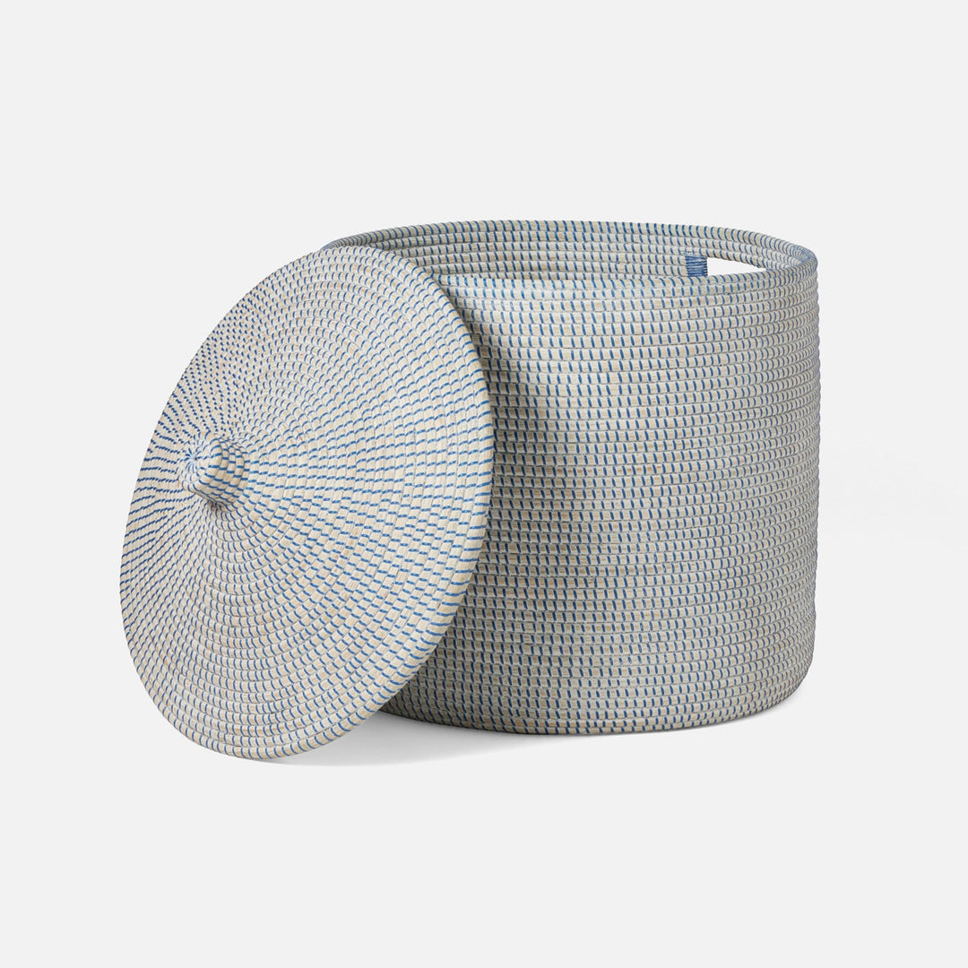 Roslyn, Whitewashed/Navy, Oversized Hamper, Round, Seagrass