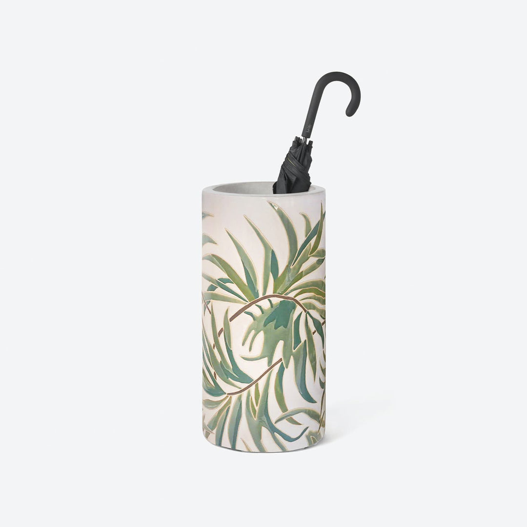 Greenwood, White/Green, Palm Umbrella Stand, Large, Ceramic