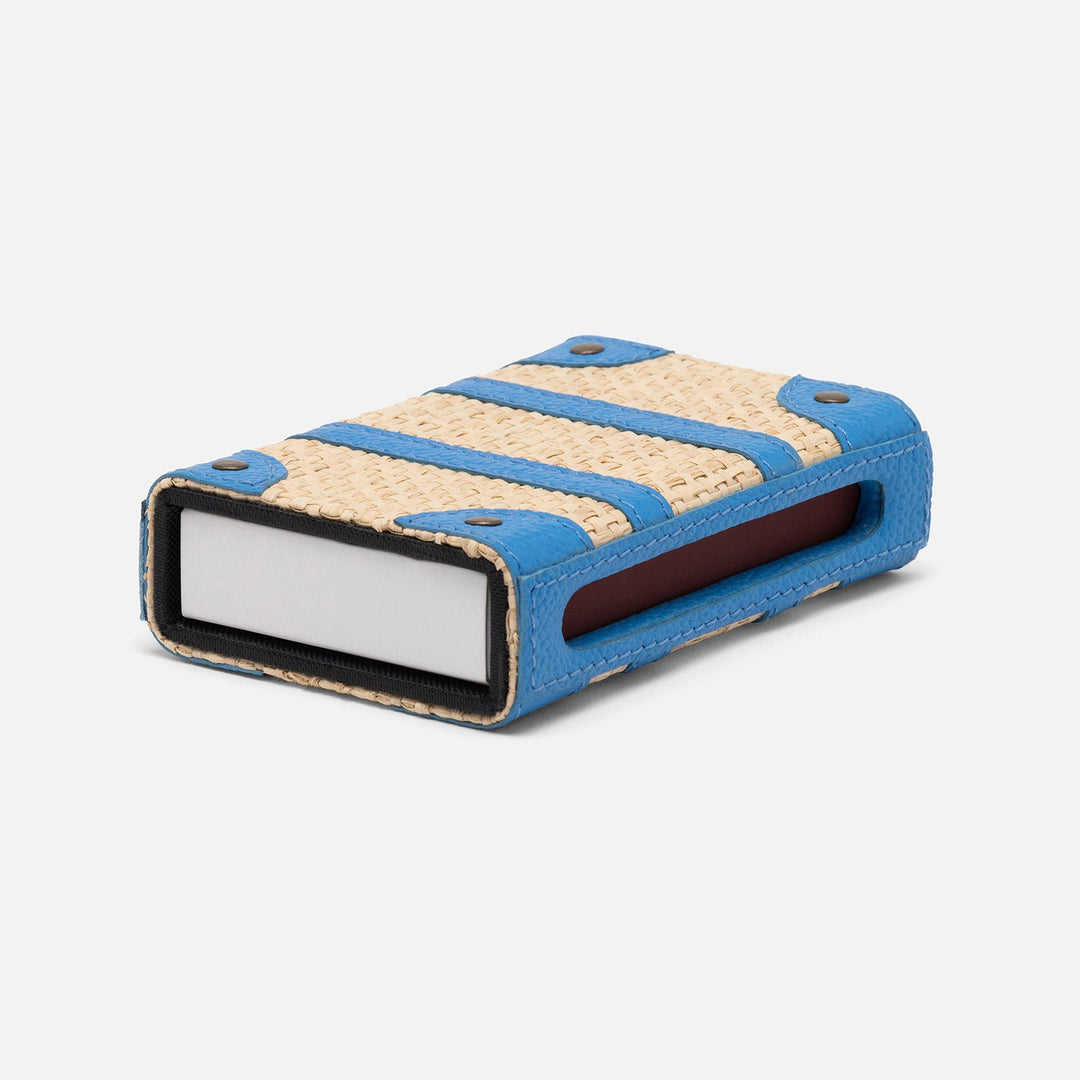 Hanford, Natural/Bright Blue, Match Box And Sleeve, Standard, Raffia/Leather