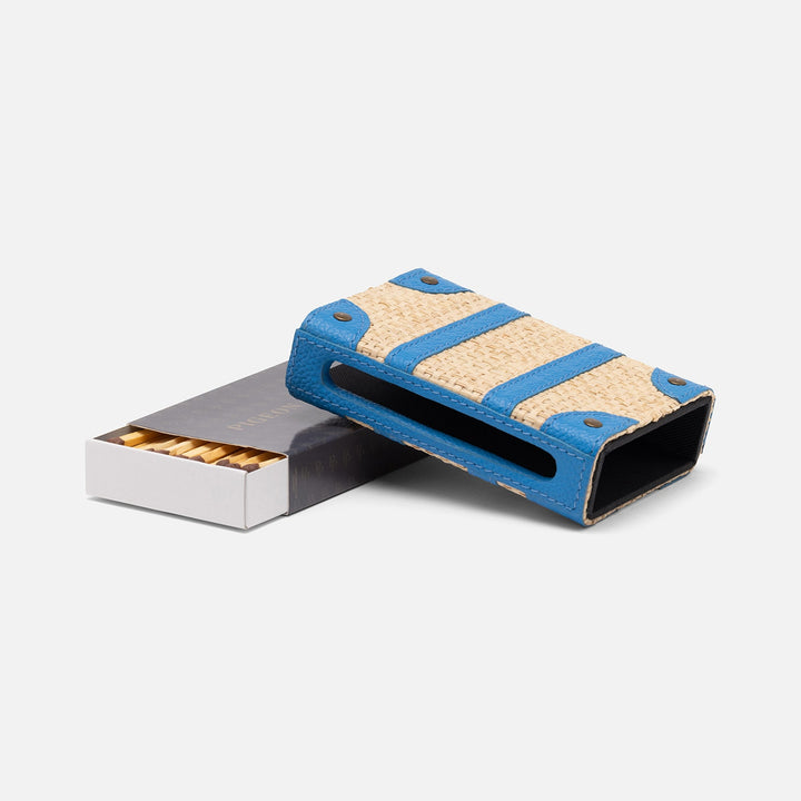 Hanford, Natural/Bright Blue, Match Box And Sleeve, Standard, Raffia/Leather