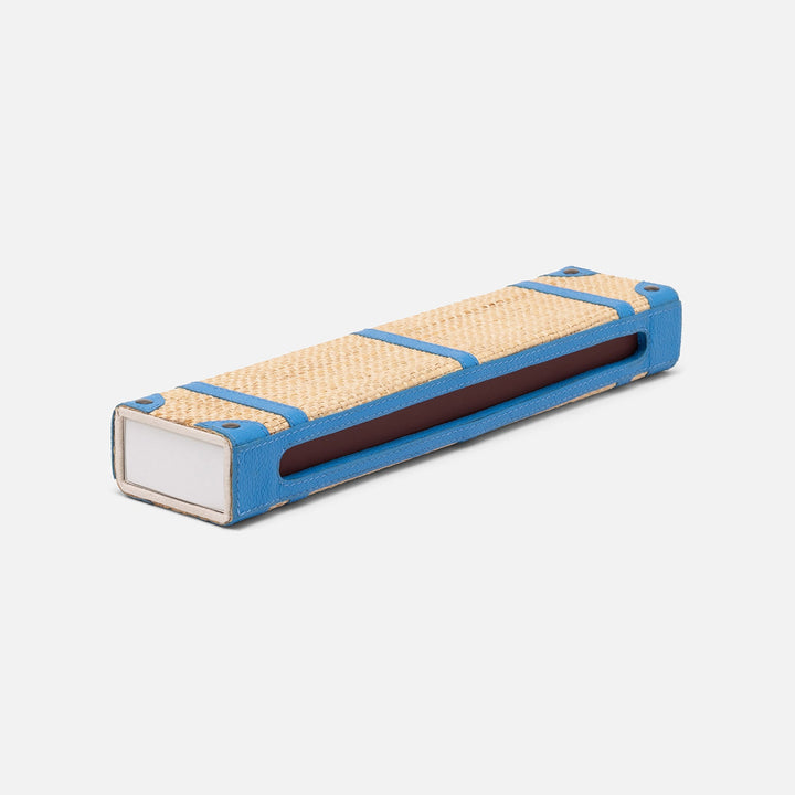 Hanford, Natural/Bright Blue, Match Box And Sleeve, Xlong, Raffia/Leather