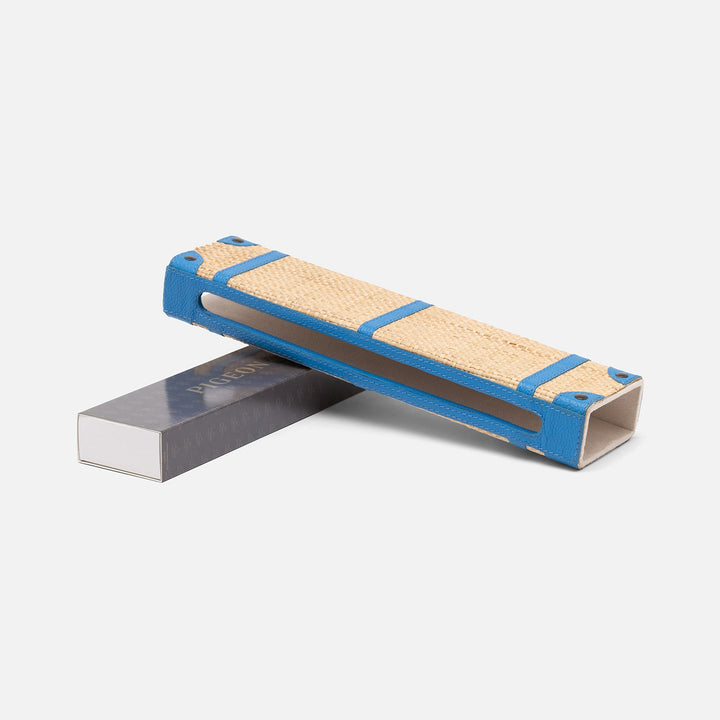 Hanford, Natural/Bright Blue, Match Box And Sleeve, Xlong, Raffia/Leather
