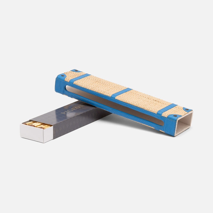 Hanford, Natural/Bright Blue, Match Box And Sleeve, Xlong, Raffia/Leather