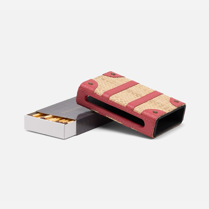 Hanford, Natural/Watermelon, Match Box And Sleeve, Standard, Raffia/Leather