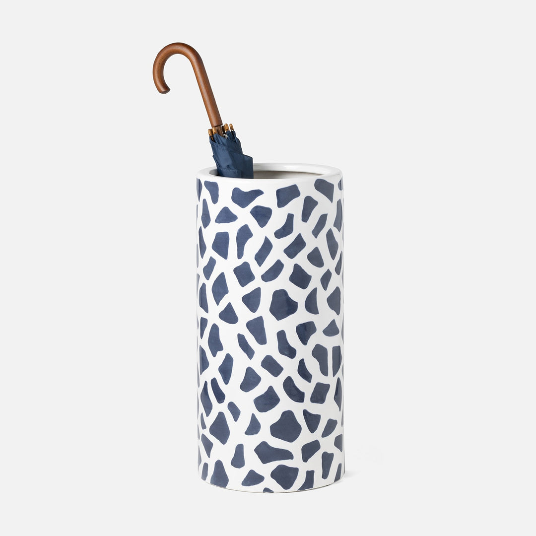 Yuba, White/Navy, Giraffe Umbrella Stand, Large, Ceramic