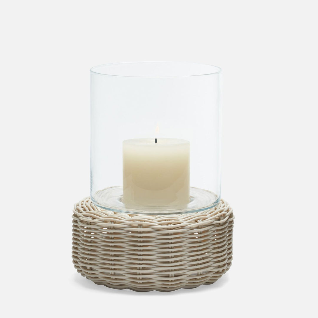 Amity, White, Hurricane, Small, Faux Rattan