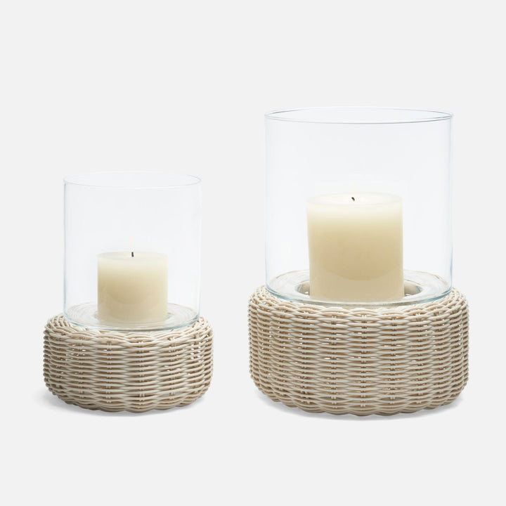 Amity, White, Hurricane, Small, Faux Rattan