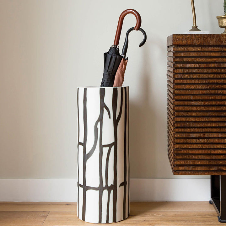 Biella, White/Black, Umbrella Stand, Large, Ceramic