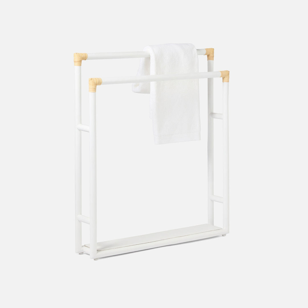 Bolzano, White/Natural, Towel Rack, Freestanding, 32"X36"H, Rattan