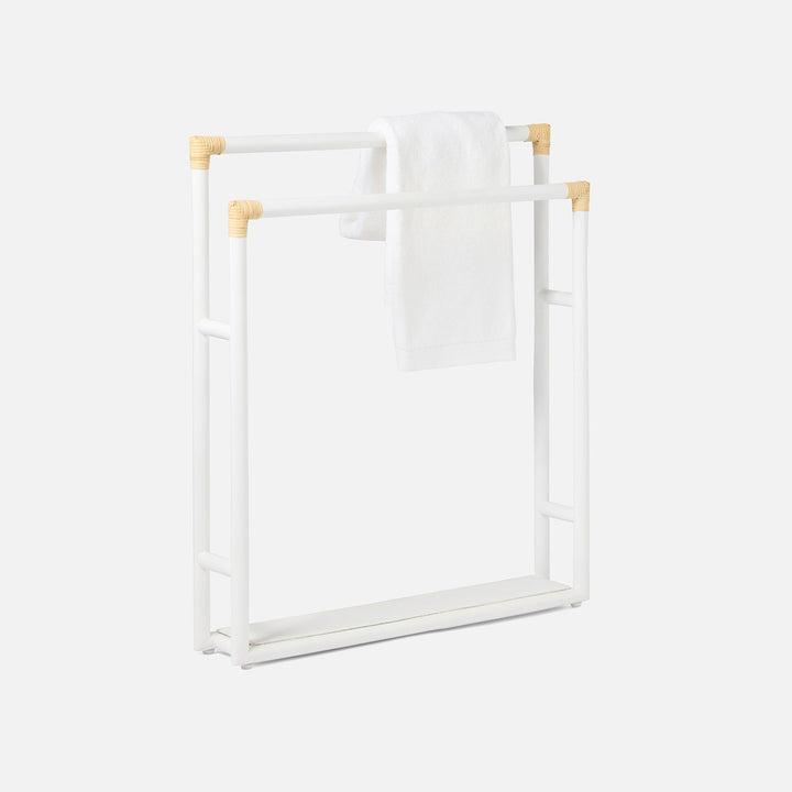 Bolzano, White/Natural, Towel Rack, Freestanding, 32"X36"H, Rattan