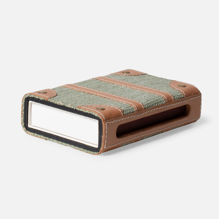 Dillon, Light Green/Aged Camel, Match Box And Sleeve, Standard, Cotton Jute/ Full Grain Leather