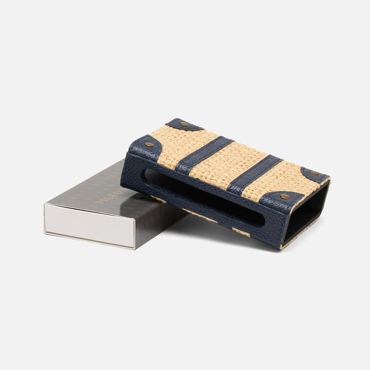 Hanford, Natural/Navy, Match Box And Sleeve, Standard, Raffia/Leather