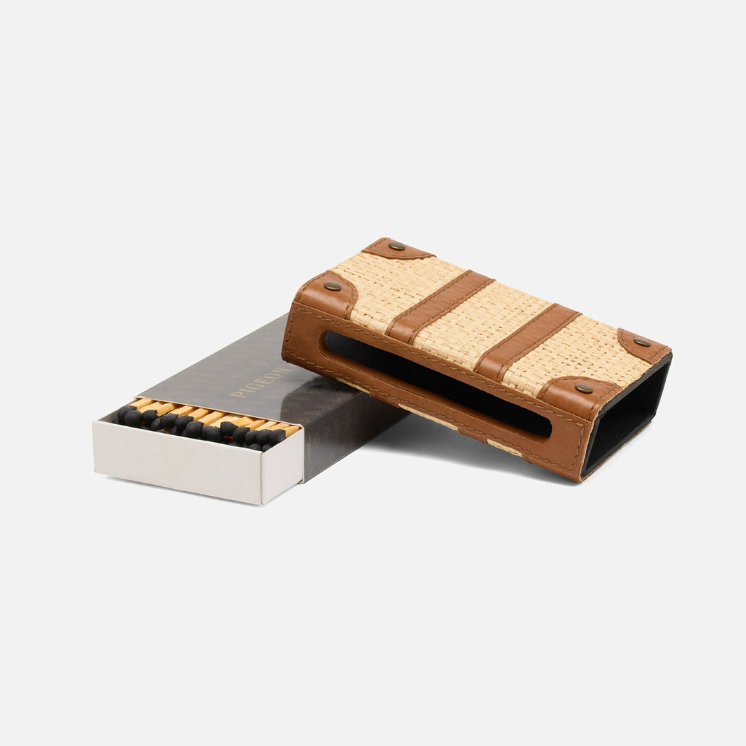 Hanford, Natural/Saddle, Match Box And Sleeve, Standard, Raffia/Leather
