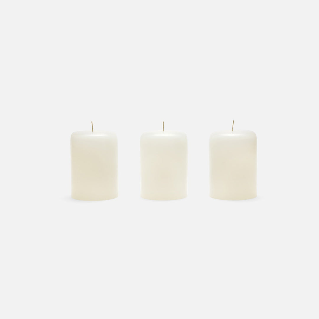 3"Dx4"H Pillar Candles, Ivory, Boxed Set Of 3