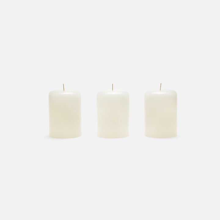3"Dx4"H Pillar Candles, Ivory, Boxed Set Of 3