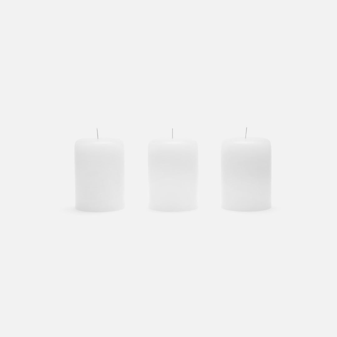 3"Dx4"H Pillar Candles, White, Boxed Set Of 3