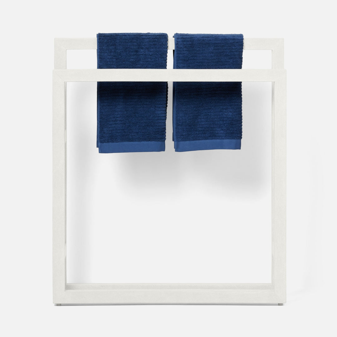 Ramsey, Bright White, Towel Rack, Freestanding, 32"X36", Realistic Faux Shagreen