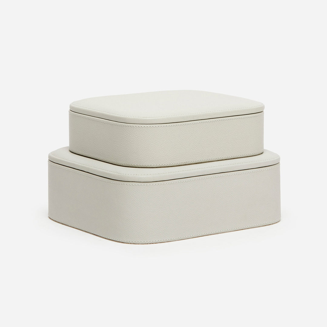 Dozza, Light Gray, Accent Boxes, Full-Grain Leather, S/2