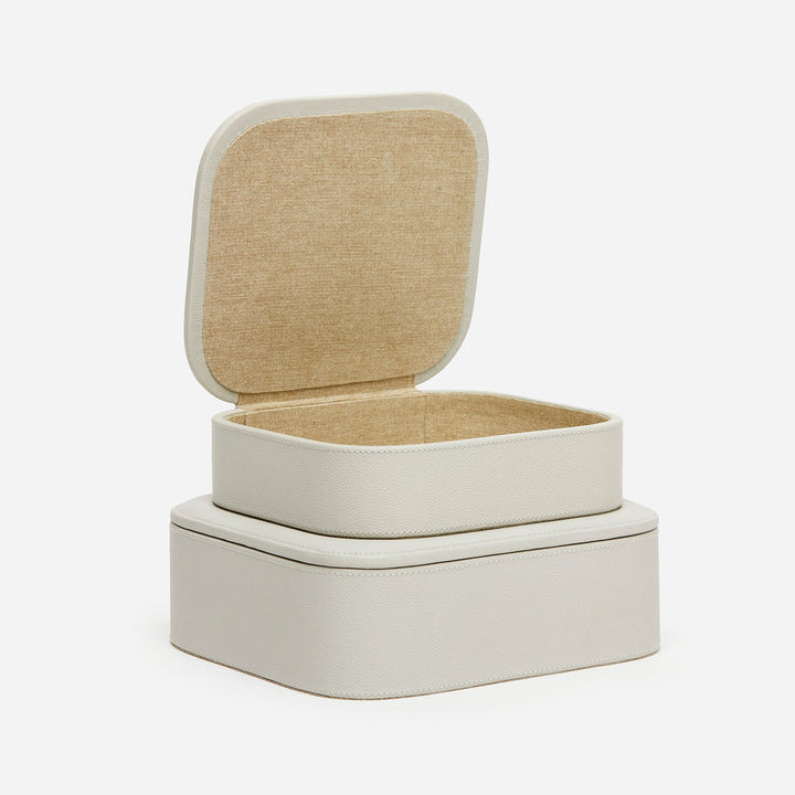 Dozza, Light Gray, Accent Boxes, Full-Grain Leather, S/2