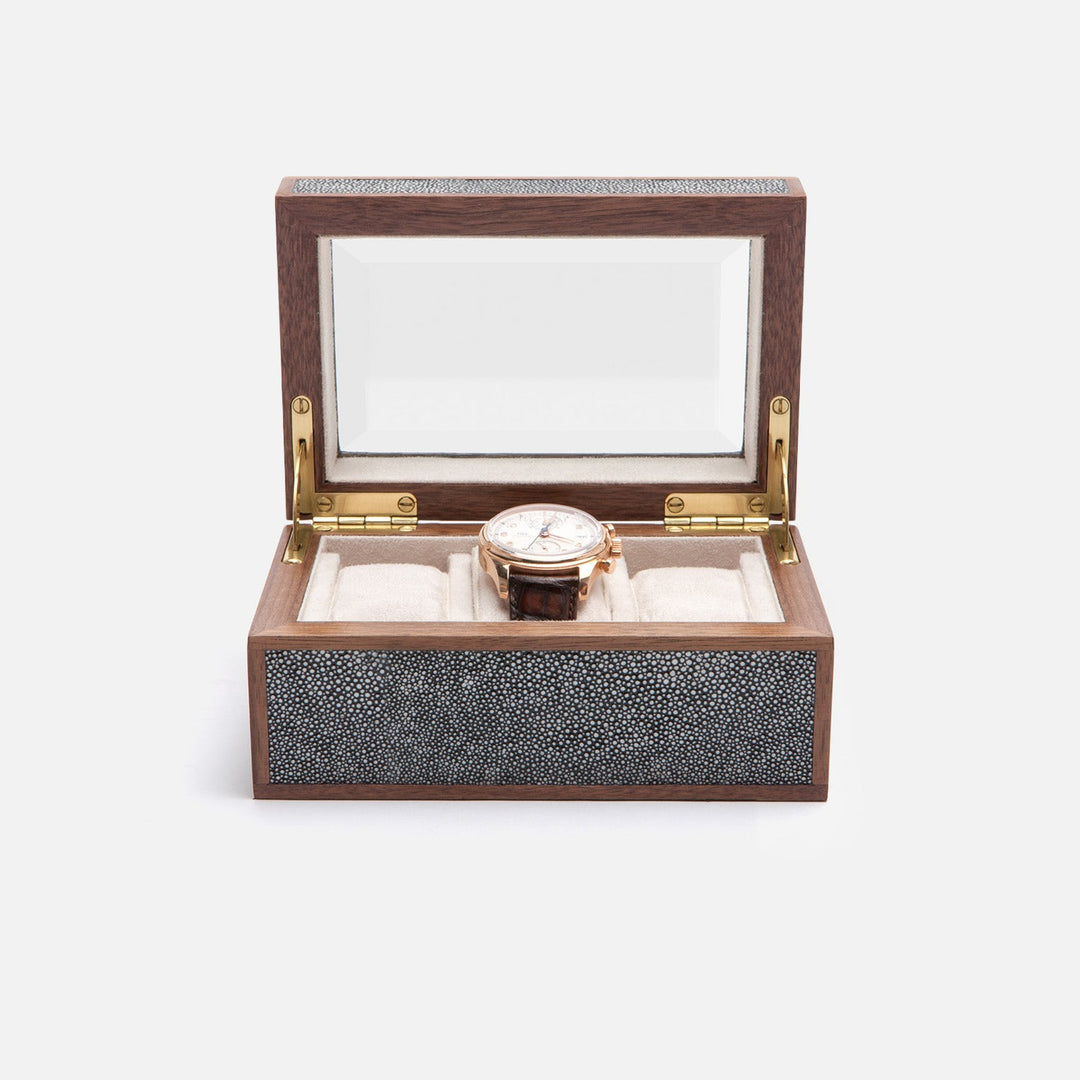 Elmbridge, Cool Gray, 3-Watch Box, Realistic Faux Shagreen/Glass