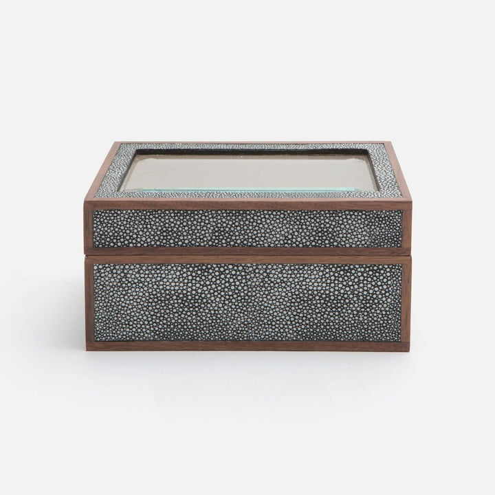 Elmbridge, Cool Gray, 3-Watch Box, Realistic Faux Shagreen/Glass