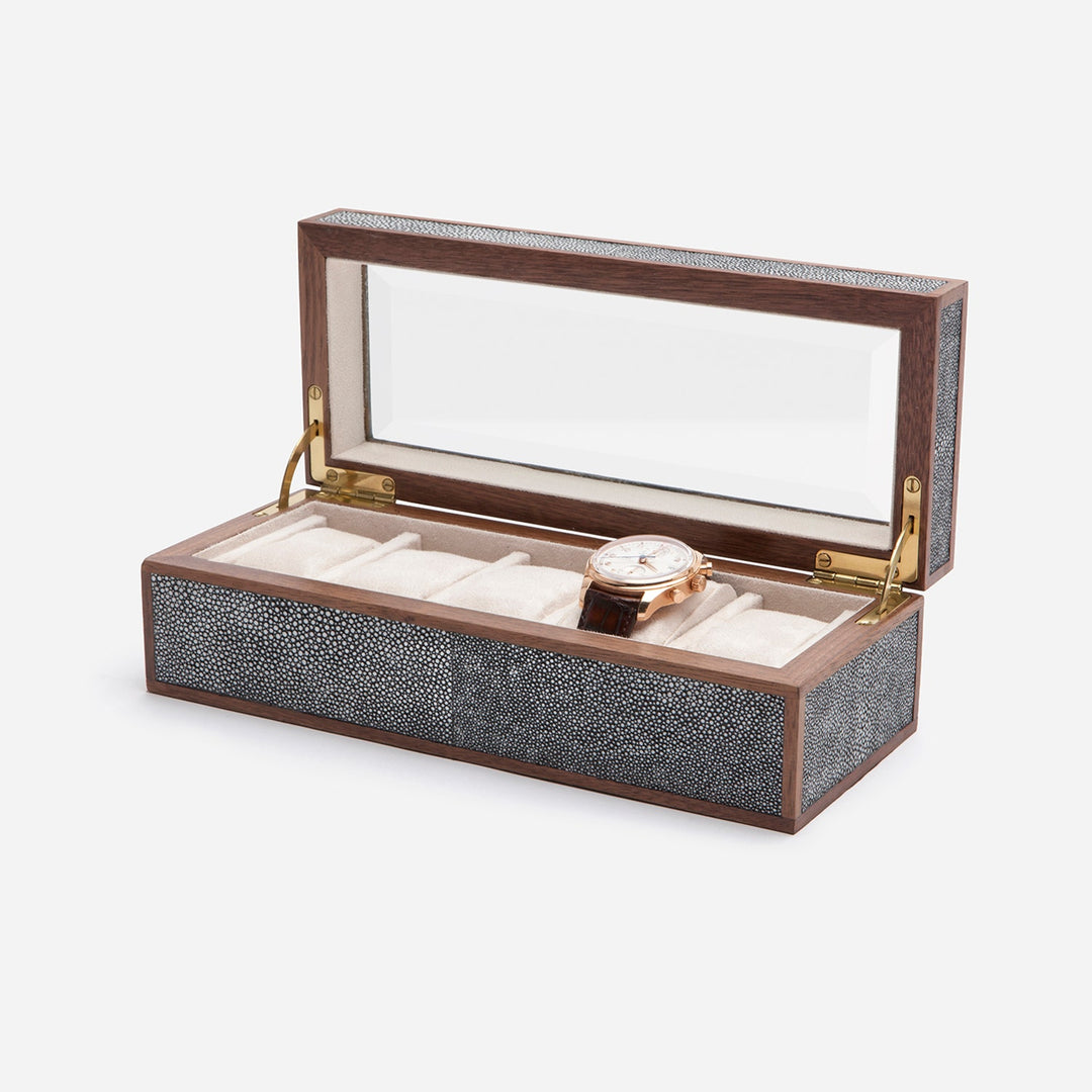 Elmbridge, Cool Gray, 5-Watch Box, Realistic Faux Shagreen/Glass